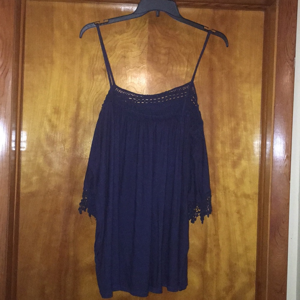 Blue Lace Cold Shoulder Top